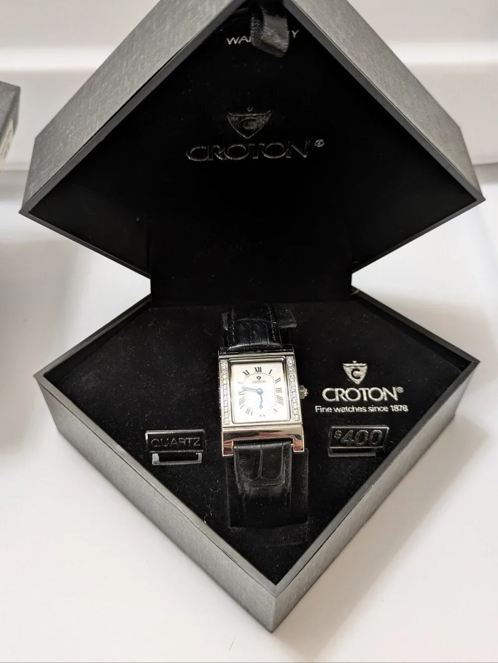 NEW Croton Women's Rectangular Quartz Watch - Diamond Accents & Box